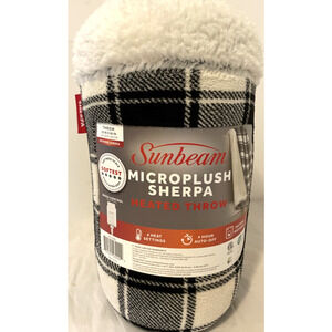 Sunbeam Microplush Sherpa Heated Throw Blk/White BUFFALO PLAID 50" x 60" Softest